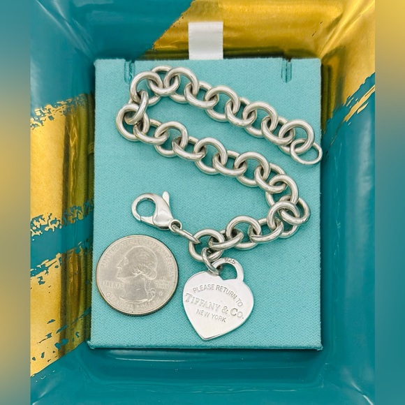 Tiffany & Co SS Vintage Medium RTT Heart Charm Bracelet 7.75-8” VGUC - Picture 4 of 7
